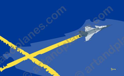 Ilustración Sverige - Saab Gripen (Serie Banderas/Flag series Print) - Illustration