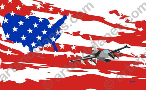 Ilustración USA - F16 (Serie Banderas/Flag series Print) - Illustration