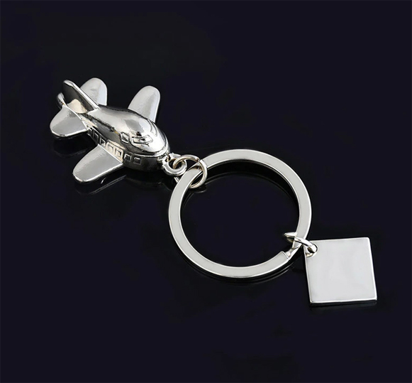 Llavero metálico avión con placa - Airplane Keyring